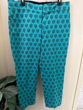Talbots Women’s Turquoise Pineapple Pants Straight Ankle Length Summer Fun S-14